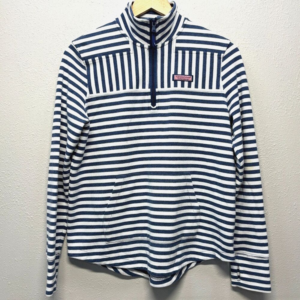 Vineyard Vines Blue/White Stripe Quarter Zip Pullover Sweater Womens Sz XS